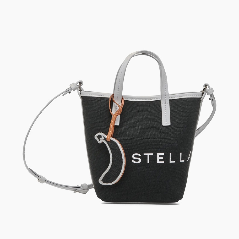 Stella McCartney Black and White Crossbody top handle canvas bucket Bag NWT